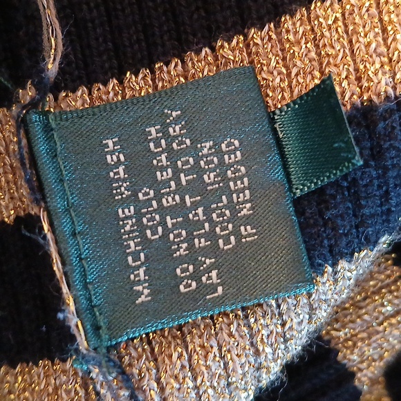 Lauren Ralph Lauren Womens Sweater Striped Black and Gold Size Petite S - Picture 7 of 7